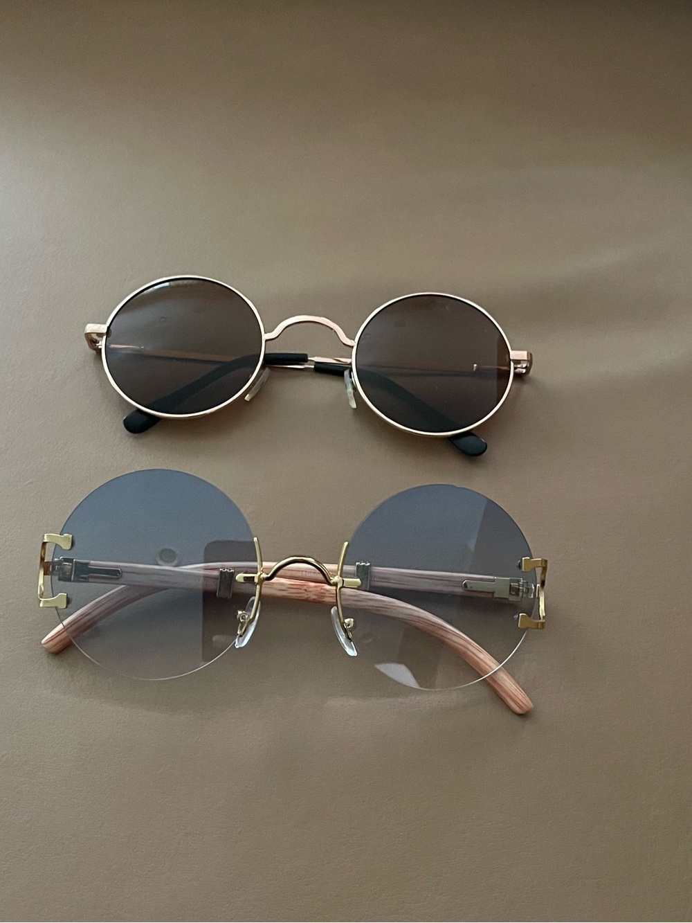 Round Rim Sunglasses - Brown and Blue Lenses